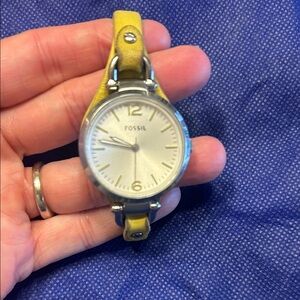 Fossil Silver Dial Watch with Yellow Leather Strap